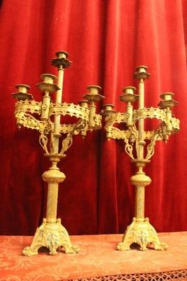 Candle Holders style Romanesque en Bronze / Gilt / Blue Decoration, France 19th century ( anno 1875 )