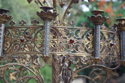 Candle Holders  style Romanesque en Full Bronze / Gilt /  Gemstones, France 19th century ( anno about 1880 )