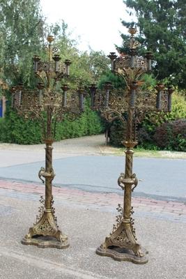 Candle Holders  style Romanesque en Full Bronze / Gilt /  Gemstones, France 19th century ( anno about 1880 )