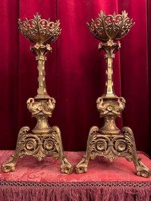 Candle Sticks style Romanesque en Bronze / Gilt, France 19th century