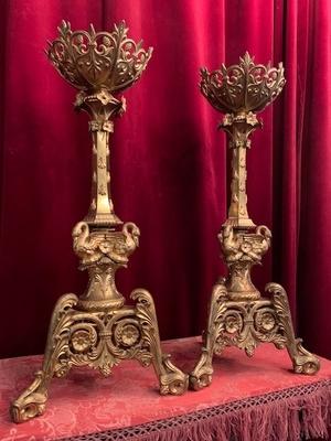 Candle Sticks style Romanesque en Bronze / Gilt, France 19th century