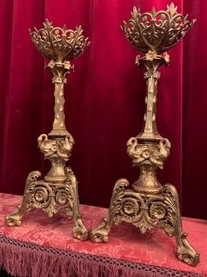 Candle Sticks style Romanesque en Bronze / Gilt, France 19th century