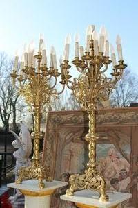 Candle Sticks style Romanesque en Bronze / Gilt, France 19th century