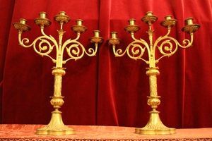 Candle Sticks style Romanesque en Bronze / Gilt, France 19th century (1870)