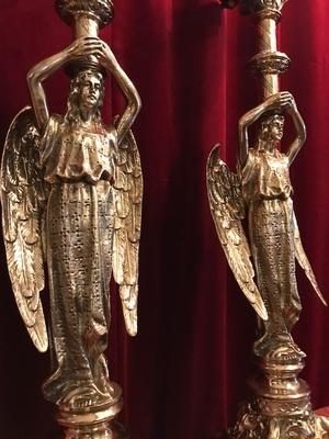 Candle Sticks Measures Without Pin style Romanesque en Full Bronze / Polished , France 19th century ( anno 1870 )