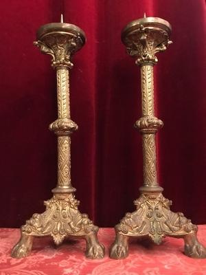 Candle Sticks Measures Without Pin style Romanesque en Bronze / Gilt, France 19th century ( anno 1890 )