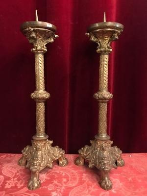 Candle Sticks Measures Without Pin style Romanesque en Bronze / Gilt, France 19th century ( anno 1890 )