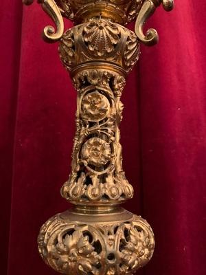 Candle Sticks Measures Without Pin style Romanesque en Bronze / Gilt, France 19th century ( anno 1890 )