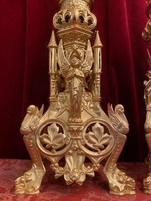 Candle Sticks Measures Without Pin style Romanesque en Bronze / Polished / New Varnished, France 19th century ( anno 1870 )