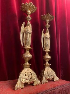 Candle Sticks Measures Without Pin style Romanesque en Bronze / Polished / New Varnished, France 19th century ( anno 1875 )