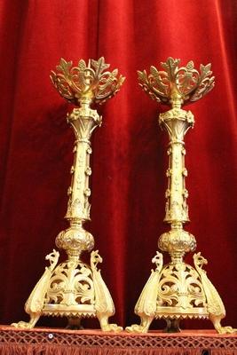 Candle Sticks Measures Without Pin style Romanesque en Bronze / Polished and Varnished, France 19th century