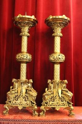 Exceptional Candle Sticks Weight 21 Kgs Each ! style Romanesque en Full Bronze / Gilt, France 19th century (1870)