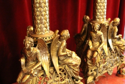 Exceptional Candle Sticks Weight 21 Kgs Each ! style Romanesque en Full Bronze / Gilt, France 19th century (1870)