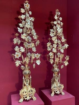 Flower Candle Holders style Romanesque en Brass / Bronze / Gilt, France 19th century ( anno 1890 )