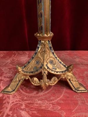 Matching Candle-Holders style Romanesque en Bronze / Gilt, France 19th century ( anno 1890 )