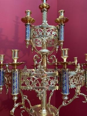 Matching Chandeliers style Romanesque en Full Bronze / Gilt /  Polished and Varnished / Enamel Parts, France 19th century ( anno 1875 )