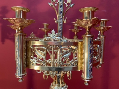 Matching Chandeliers style Romanesque en Full Bronze Gilt  / Polished and Varnished / Enamel Parts, France 19th century ( anno 1875 )