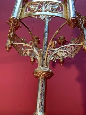 Matching Chandeliers style Romanesque en Full Bronze Gilt  / Polished and Varnished / Enamel Parts, France 19th century ( anno 1875 )