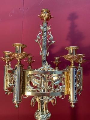 Matching Chandeliers style Romanesque en Full Bronze Gilt  / Polished and Varnished / Enamel Parts, France 19th century ( anno 1875 )