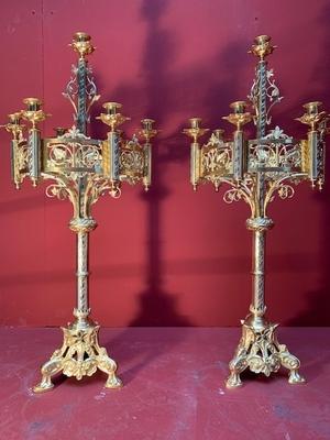 Matching Chandeliers style Romanesque en Full Bronze Gilt  / Polished and Varnished / Enamel Parts, France 19th century ( anno 1875 )