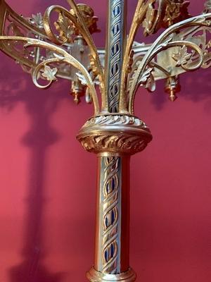 Matching Chandeliers style Romanesque en Full Bronze Gilt  / Polished and Varnished / Enamel Parts, France 19th century ( anno 1875 )