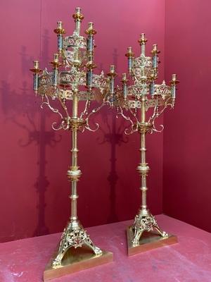 Matching Chandeliers style Romanesque en Full Bronze / Gilt /  Polished and Varnished / Enamel Parts, France 19th century ( anno 1875 )