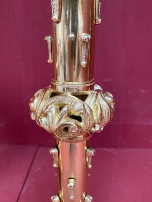 Pair Of Matching Romanesque-Style Candle-Holders Measures Without Pin style Romanesque en Bronze / Polished / New Varnished, PARIS – FRANCE 19th century ( anno 1870 )