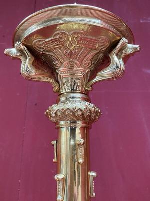 Pair Of Matching Romanesque-Style Candle-Holders Measures Without Pin style Romanesque en Bronze / Polished / New Varnished, PARIS – FRANCE 19th century ( anno 1870 )