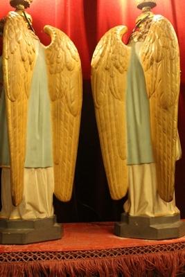 Angels style ROMANESQUE-STYLE en Terra-Cotta polychrome, France 19th century (anno 1880 )