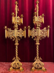 Antique brass church neo gothic altar candelabra candle holder religio