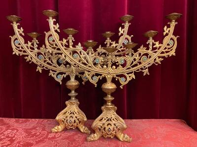 Candle Holders style Romanesque - Style en Bronze Gilt, France 19 th century ( Anno 1885 )