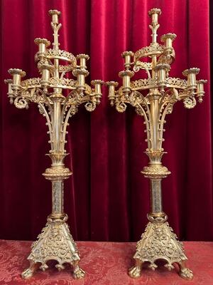 Candle Holders  style Romanesque - Style en Bronze / Polished and Varnished, France 19 th century ( Anno 1865 )