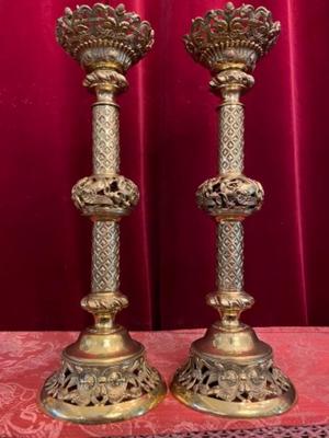 Candle Holders style Romanesque - Style en Bronze Gilt, France 19 th century ( Anno 1890 )