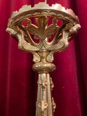 Candle Holders Measures Without Pin style Romanesque - Style en Bronze / Polished and Varnished, France 19 th century