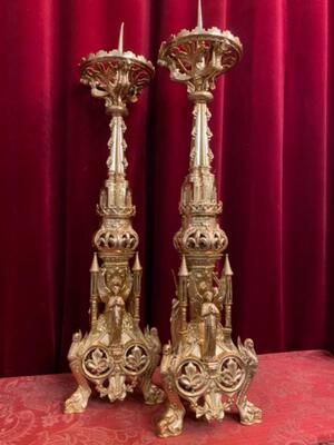 Candle Holders Measures Without Pin style Romanesque - Style en Bronze / Polished and Varnished, France 19 th century