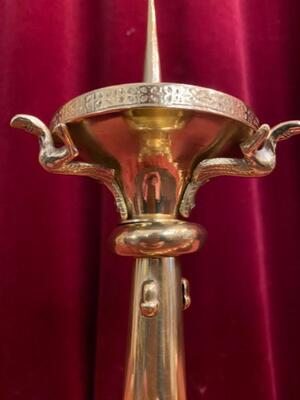 Candle Holders Measures Without Pin style Romanesque - Style en Bronze / Polished and Varnished, France 19 th century