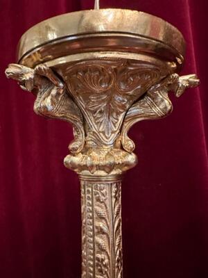 Candle Holders Measures Without Pin style Romanesque - Style en Bronze / Polished and Varnished, Belgium  19 th century ( Anno 1875 )