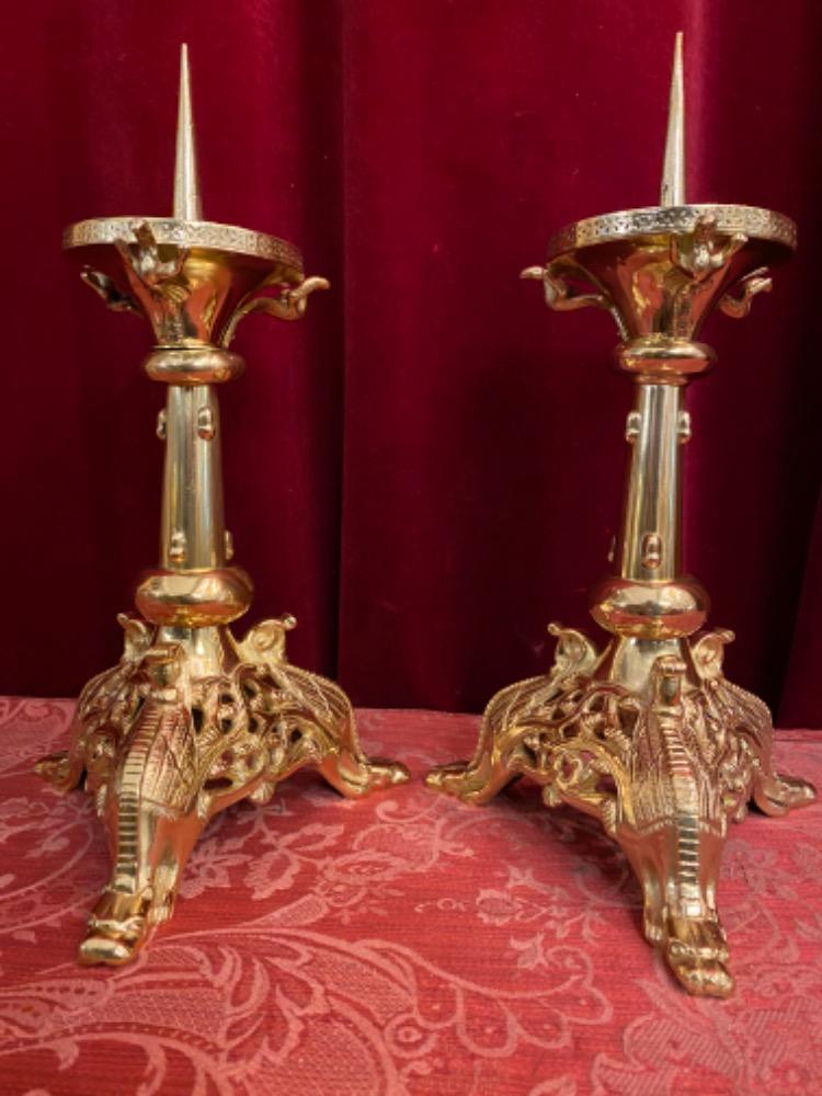 Pair Romanesque - Style Candle Holders Measures Without Pin