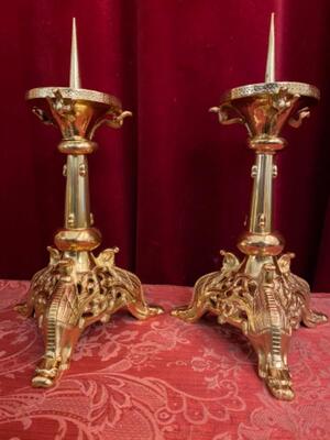 Candle Holders Measures Without Pin style Romanesque - Style en Bronze / Polished and Varnished, France 19 th century