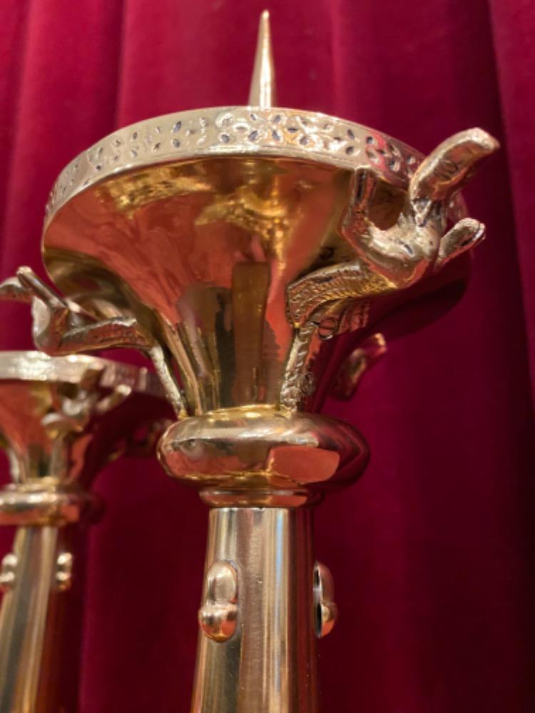 Pair Romanesque - Style Candle Holders Measures Without Pin