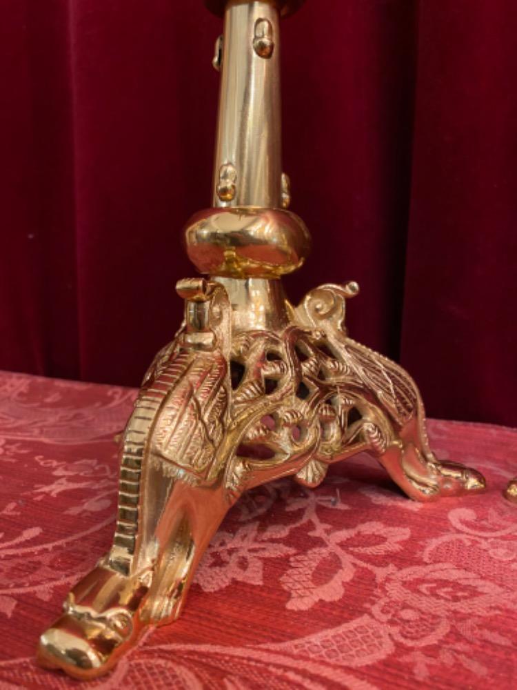 Pair Romanesque - Style Candle Holders Measures Without Pin