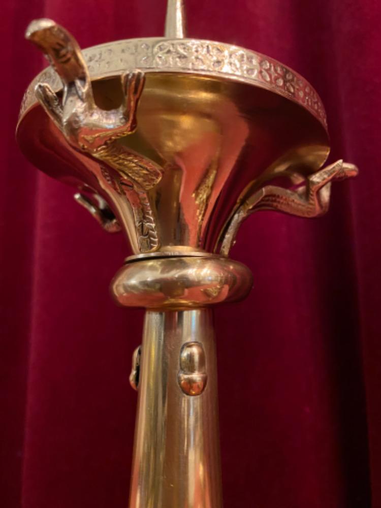 Pair Romanesque - Style Candle Holders Measures Without Pin