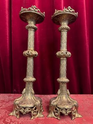 Candle Holders Measures Without Pin style Romanesque - Style en Bronze, France 19 th century ( Anno 1885 )