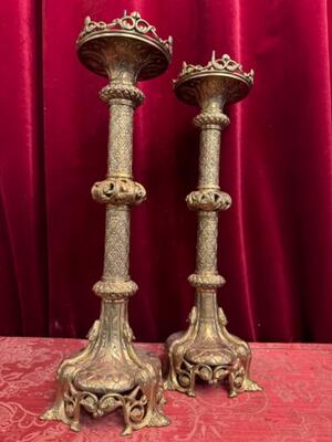 Candle Holders Measures Without Pin style Romanesque - Style en Bronze, France 19 th century ( Anno 1885 )