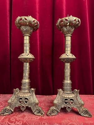 Candle Holders Measures Without Pin style Romanesque - Style en Bronze, Belgium  19 th century ( Anno 1875 )