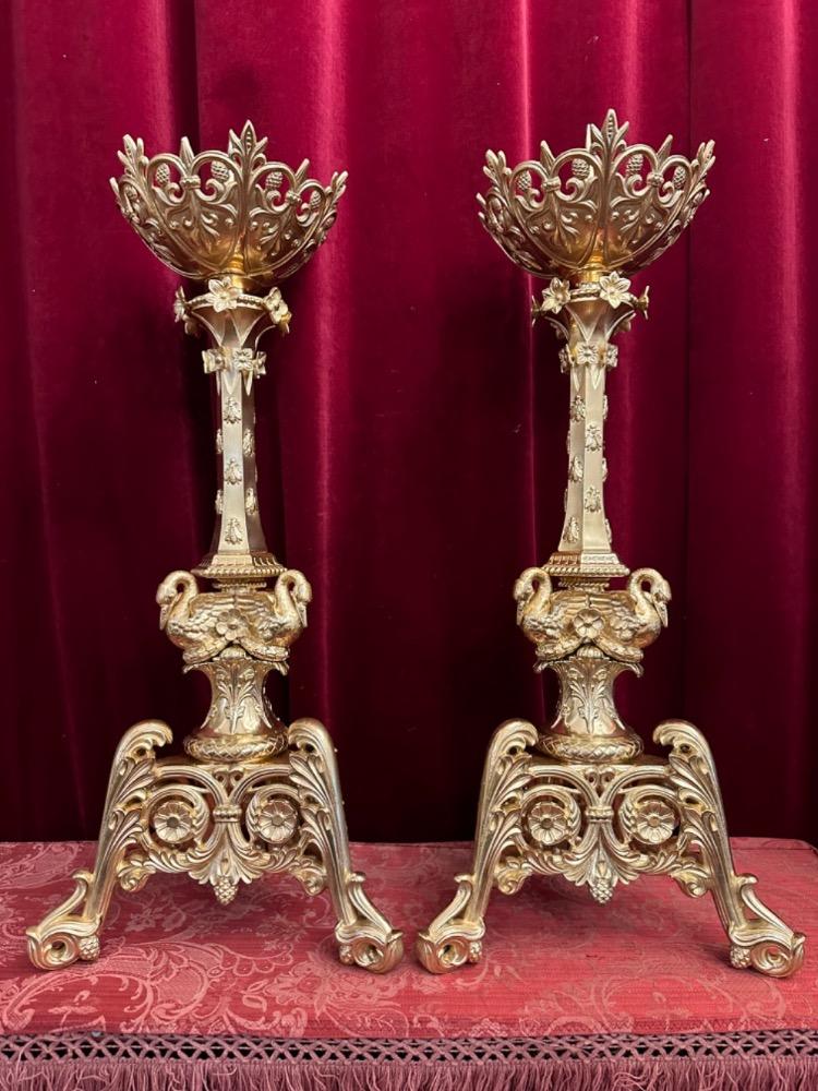 Pair Romanesque - Style Candle Holders Measures Without Pin