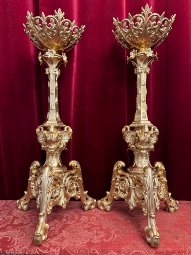 Pair Romanesque - Style Candle Holders Measures Without Pin