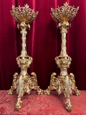 Candle Holders Measures Without Pin style Romanesque - Style en Bronze / Polished and Varnished, France 19 th century ( Anno 1865 )