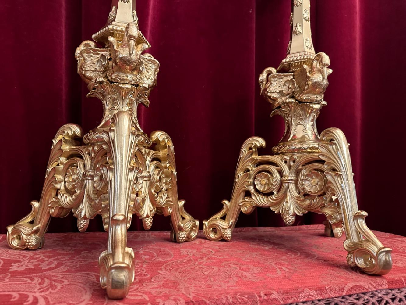 Pair Romanesque - Style Candle Holders Measures Without Pin