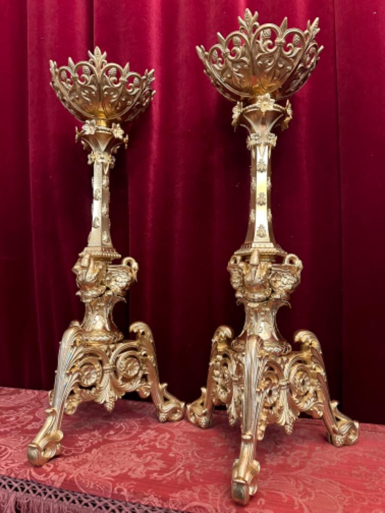 Pair Romanesque - Style Candle Holders Measures Without Pin